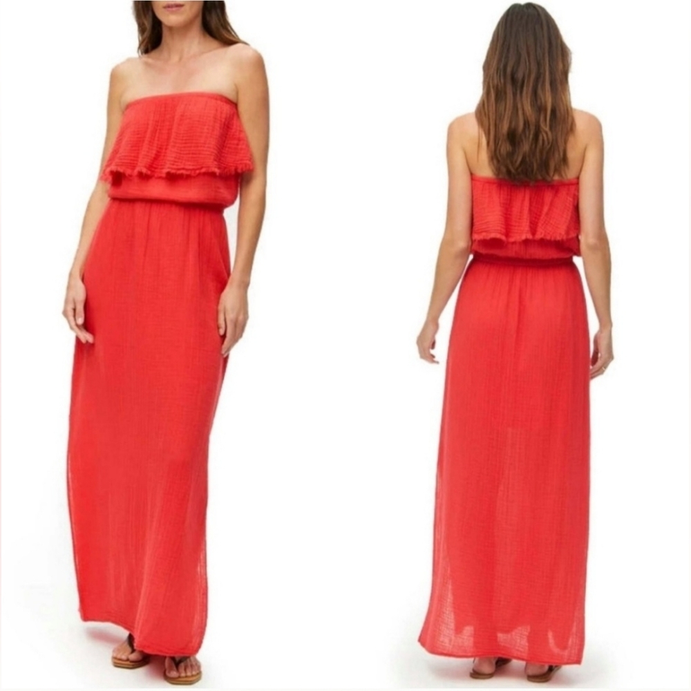 MICHAEL STARS, TARA GAUZE STRAPLESS MAXI DRESS, Size Large
